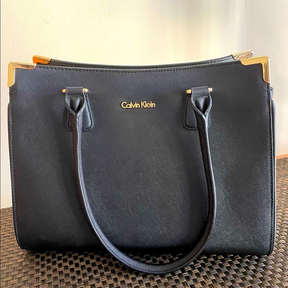 NWOT Calvin Klein Classic Gold Accented Satchel - Picture 2 of 16